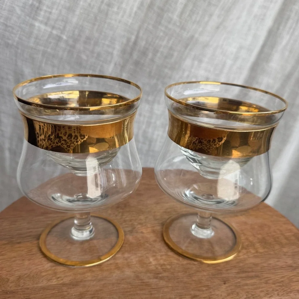 Vintage Iced Seafood Cocktail Glasses Set of 2 Gold Trim MCM Host Serving